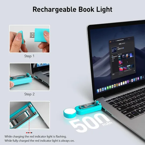 Miniatura 6 de VAVOFO Luz de Lectura Recargable por USB, Bloqueo de Luz Azul, Luz Ámbar con Clip en Forma de Marcapáginas, Cuidado Ocular, 6 LEDs Luz de Libro