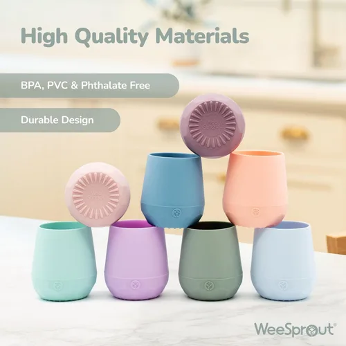 Miniatura 5 de WeeSprout Vasos de entrenamiento de silicona para bebés, juego de 2 vasos de silicona suave, taza abierta de 2 onzas para bebés de más de 6 meses