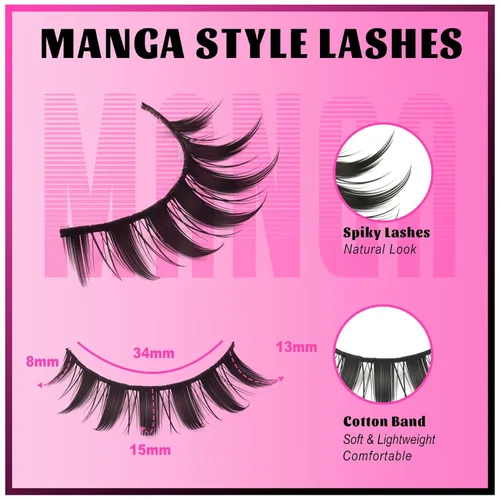 Miniatura 152 de Veleasha Pestañas postizas de manga puntiagudas, 100% hechas a mano, aspecto natural, pestañas postizas ligeras con banda transparente suave