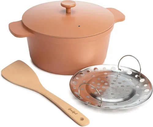 Miniatura 11 de Goodful Olla todo en uno, antiadherente multicapa, horno holandés fundido de alto rendimiento con tapa a juego, estante para asar y girador, Lino