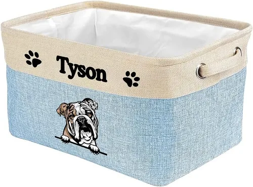 Miniatura 15 de Cesta de almacenamiento plegable personalizada con un bonito perro Bulldog inglés, plegable, de tela resistente, cubo de almacenamiento para Gris