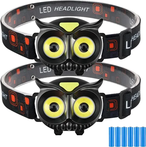 Paquete de 2 Linternas Frontales LED, Linterna Frontal de Búho para Niños Liviana, Lámpara Frontal COB, 4 Modos de Linternas Frontales con Batería