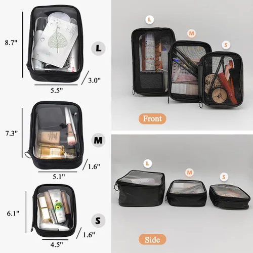 Miniatura 3 de Bolsa de maquillaje de malla, bolsa de aseo de malla negra, bolsa de maquillaje de viaje con cremallera (mediana)