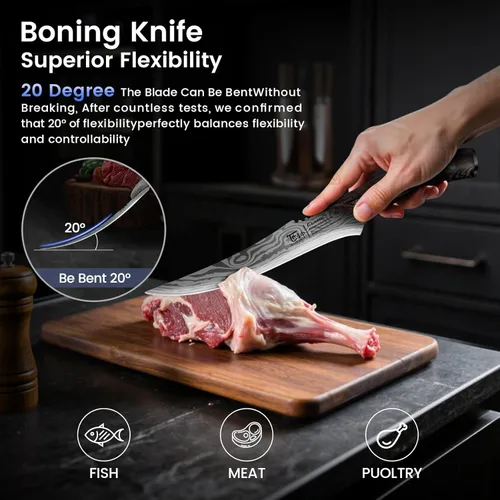 Miniatura 4 de SYOKAMI Juego de cuchillos para rebanar brisket, cuchillos de trinchar y deshuesar para carne y pavo, juego de cuchillos de cocina de acero de alto