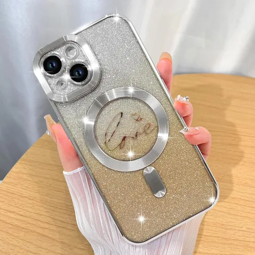 Miniatura 57 de ZIYE Funda Magnética Diseñada para iPhone 11 Funda con Purpurina Plateado de Lujo Corazón de Amor Compatible con MagSafe Funda Transparente