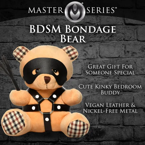 Miniatura 3 de Master Series Oso BDSM para hombres, mujeres y parejas. Suave oso de peluche con temática BDSM M. Regalo lindo y sexy. 1 pieza, beige y negro.