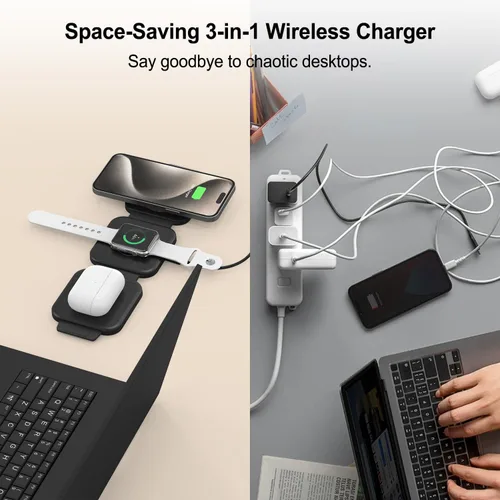 Miniatura 5 de Estación de carga inalámbrica para múltiples dispositivos Apple - Cargador inalámbrico magnético plegable 3 en 1 - Almohadilla de carga de viaje