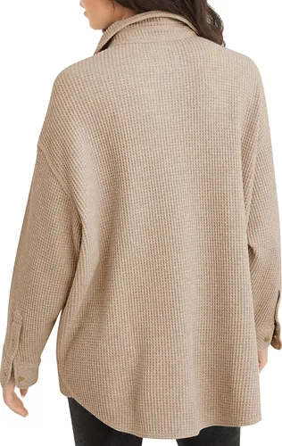 Miniatura 5 de Fengbay Chaqueta de punto gofre para mujer, casual, manga larga, con botones, blusas elegantes