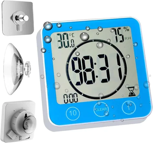 Miniatura 11 de Reloj de pared y temporizador de baño impermeable, temporizador digital resistente al agua para colgar en la ducha, pantalla grande, temporizador