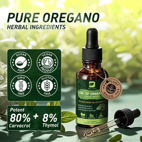Miniatura 5 de B BEWORTHS Gotas de Aceite de Orégano Orgánico Aceite de Orégano con Aceite de Semilla Negra, Vitamina E, Gotas de Orégano 80% Carvacrol