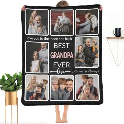 Regalos para el Abuelo - Manta Personalizada con Foto, Haz una Manta Personalizada para el Día del Padre con Imágenes, Manta Personalizada para el