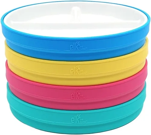 Miniatura 18 de Elk and Friends platos para niños de porcelana divididos de 6.7" con fundas de silicona Adecuados para bebés/niños/niños pequeños Apto
