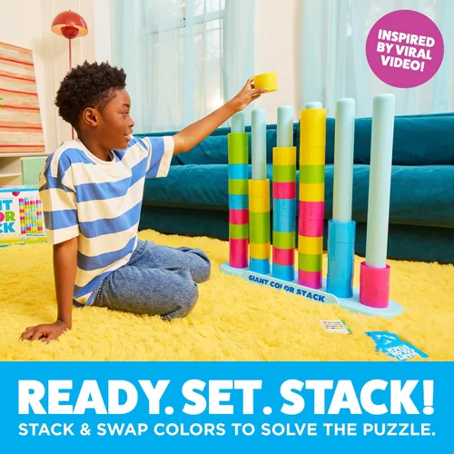 Miniatura 2 de Giant Color Stack Challenge de Relatable - Ganador del Premio Nappa 2025, juego de apilamiento de estrategia con 50 rompecabezas, actividad de patio