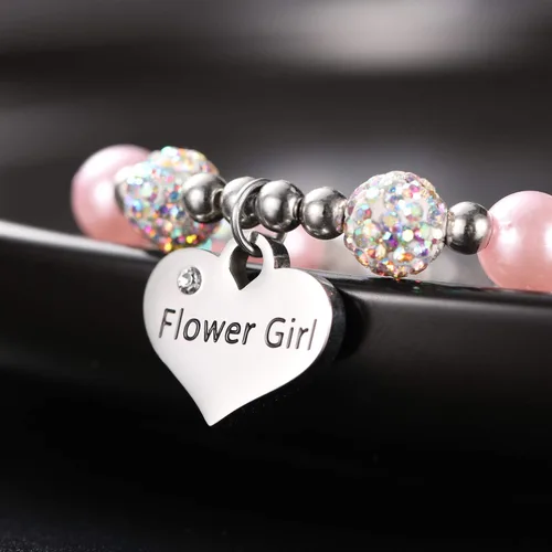 Miniatura 4 de Vinjewelry Pulsera de flores para niñas, bolas de perlas y diamantes de imitación, regalos para niñas de flores, uso en fiesta de boda, Metal