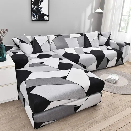 Miniatura 9 de LiveGo Funda de sofá en forma de L, 2 piezas, elástica y elástica de 3 plazas, protector de muebles con 4 fundas de almohada para sala de estar