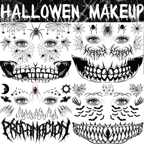 Miniatura 6 de COKTAK 4 hojas de tatuajes faciales de Halloween aterradores para mujeres, hombres y adultos, cicatrices de heridas falsas, maquillaje de bruja