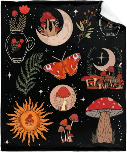 Miniatura 15 de Manta de regalo personalizada de hongos del bosque salvaje oscuro, manta de franela suave y ligera, adecuada para uso en cama, sala de estar