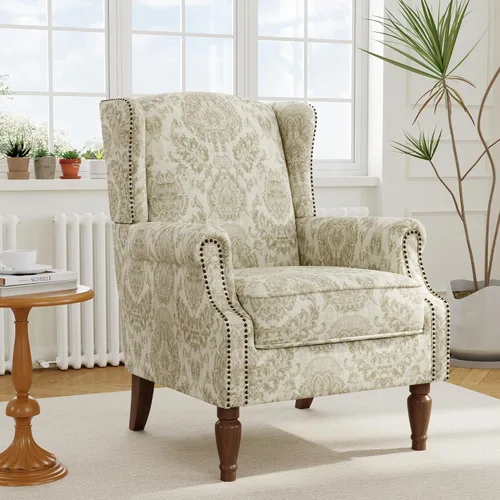 Miniatura 47 de Silla reclinable tapizada, sillón de ala floral con respaldo y reposapiés ajustables, cómoda silla decorativa para leer, sofá individual