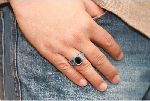 Miniatura 5 de Gem Stone King Men's 925 Sterling Silver Gemstone Birthstone Ring Oval 12X10MM Available in Size 7, 8, 9, 10, 11, 12, 13