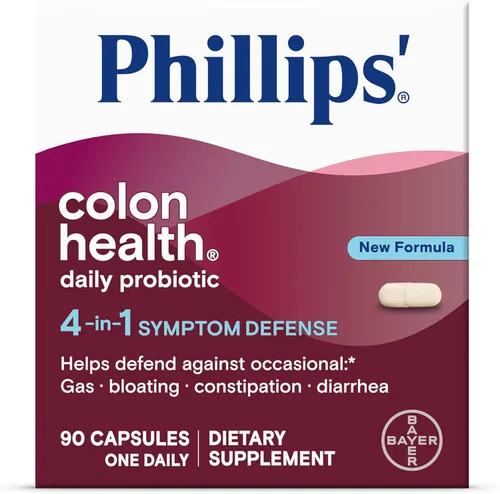 Miniatura 9 de Cápsulas probióticas diarias Phillips' Colon Health, defensa contra síntomas 4-en-1 para ayudar a defender contra el gas ocasional, hinchazón