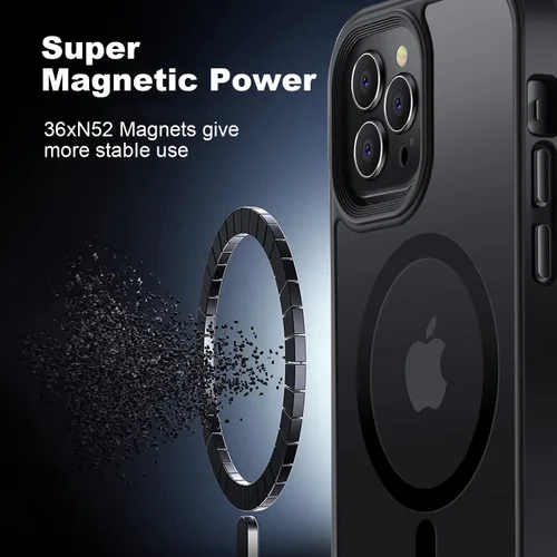 Miniatura 5 de Funda magnética para iPhone 13 Pro, probada en caídas de grado militar, compatible con MagSafe, funda protectora delgada, translúcida mate a prueba