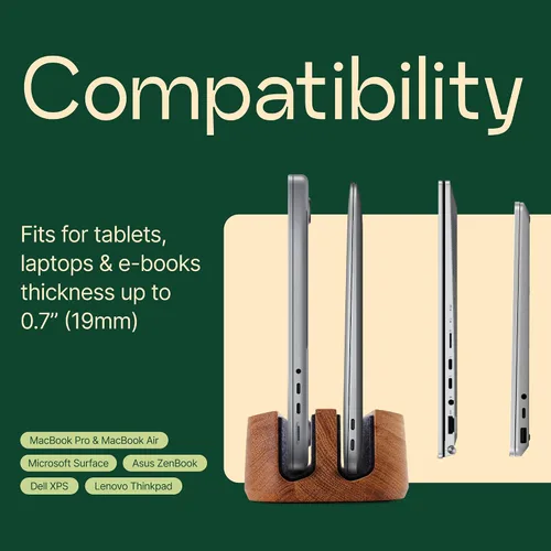 Miniatura 3 de Soporte vertical para laptop para escritorio, todos los MacBook verticales soportan hasta 0.7 pulgadas de grosor, hecho a mano, soporte para MacBook