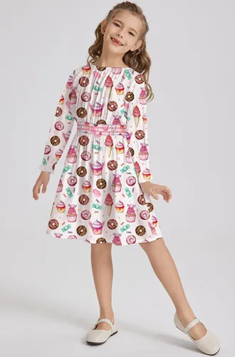 Miniatura 4 de Vestido floral con cintura fruncida para niñas, ropa de juego para la iglesia, vacaciones, vestido midi suave con bolsillos