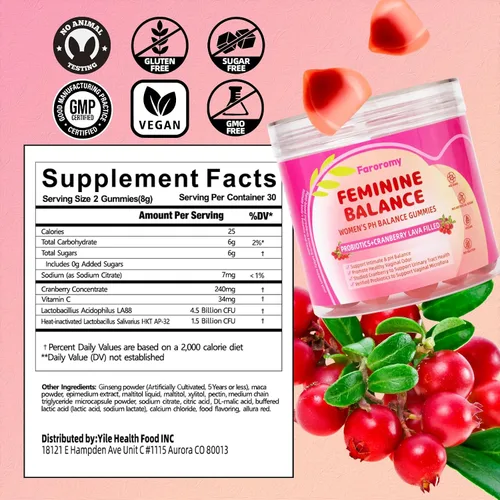 Miniatura 2 de Gomitas de equilibrio femenino, suplemento de equilibrio premium para mujeres, salud del PH, apoyo inmunológico, apoyo energético, vegano, sin