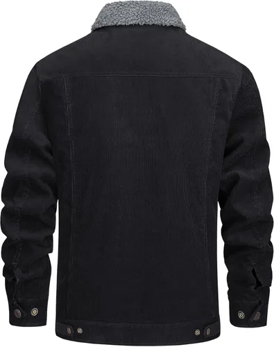 Miniatura 3 de EKLENTSON Chaquetas de pana para hombre, con forro de sherpa, abrigo de invierno térmico cálido, chaqueta de forro polar casual con solapa