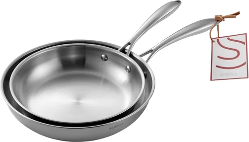 Miniatura 8 de Sartén de acero inoxidable de 9.5 pulgadas, sartén de acero inoxidable de 5 capas, apta para lavavajillas y horno, sartén de inducción, distribución