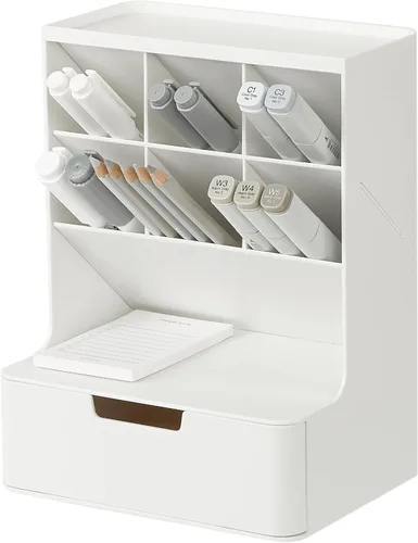 Miniatura 14 de BLUE GINKGO Organizador de escritorio portátil, compacto, 3 compartimentos, almacenamiento de medio cajón, soporte para bolígrafos, organizador
