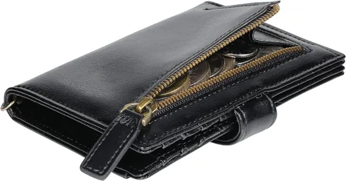 Miniatura 5 de Travelambo Rfid Wallet Mujeres Cuero Bifold Compacto Pequeña Cartera para Mujeres, Negro -, Compacto