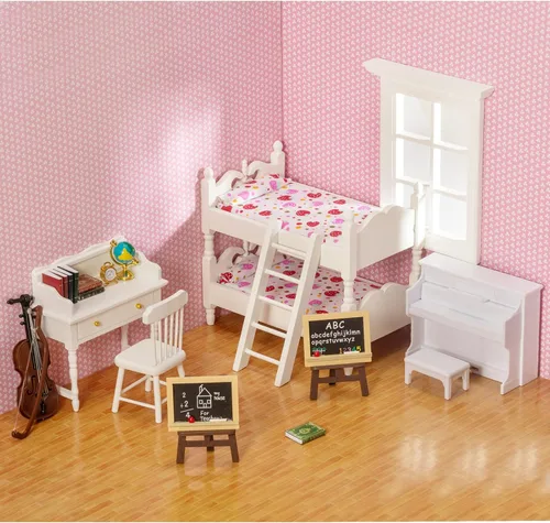 Miniatura 3 de Muebles de casa de muñecas en miniatura a escala 1 y 12 – Juego de cama de casa de muñecas de madera – Muebles para casa de muñecas Juguetes Incl