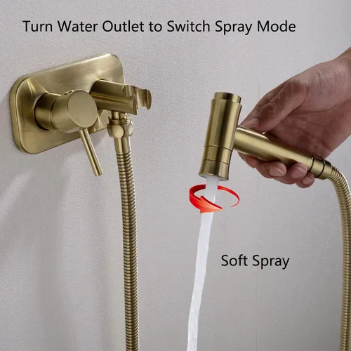 Miniatura 3 de TRUSTMI Juego de Rociador de Bidé Oculto de Agua Caliente y Fría para Baño, Rociador de Mano Shattaf, Accesorio de Inodoro de Agua Tibia, Oro Cromo