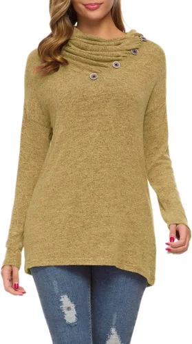 Miniatura 3 de WEACZZY Blusa túnica de manga larga con botones, cuello drapeado, informal, holgada para mujer.