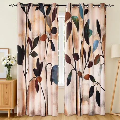 Miniatura 13 de SUBRTEX - Cortinas opacas de 52Wx63L, cortinas florales para oscurecer la habitación, cortinas de ventana aisladas térmicamente de 2 paneles