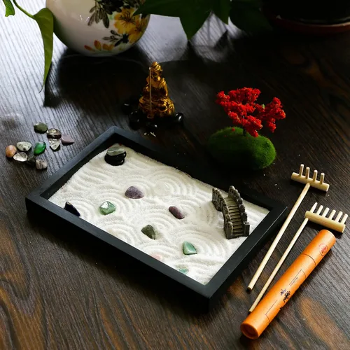 Miniatura 3 de Mini kit de jardín zen de meditación, mesa japonesa, roca, arena, chakra, buda, jardín, hogar, oficina, escritorio, decoración de escritorio