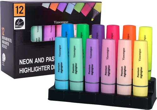 Resaltadores de colores surtidos, 12 colores con base, resaltador de la Biblia, resaltadores estéticos, rotulador de punta de cincel, para