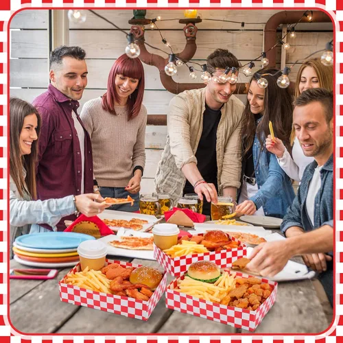 Miniatura 7 de Bandeja de comida de cartón rojo desechable de Navidad de 10.24 x 7.09 x 2.36 pulgadas, contenedor para servir aperitivos con 4 esquinas