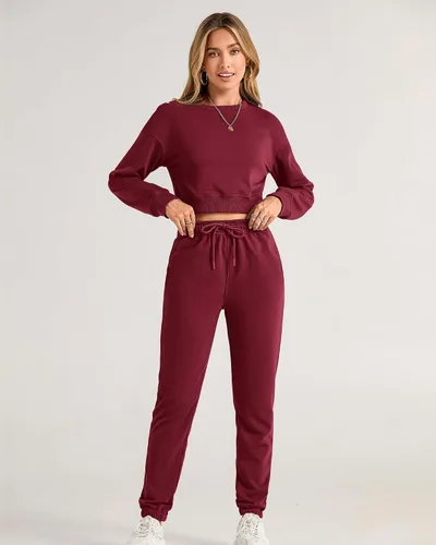 Miniatura 51 de BTFBM Conjunto deportivo de 2 piezas para mujer, camiseta corta de manga larga, sin botones, pantalón con cordón ajustable, pantalones deportivos