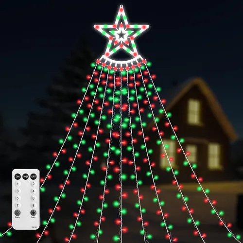 Miniatura 8 de VTZNOJ 350 LED Guirnalda de luces de estrella para decoración de Navidad, impermeables, luces de cascada estrelladas con 8 modos de luz, control