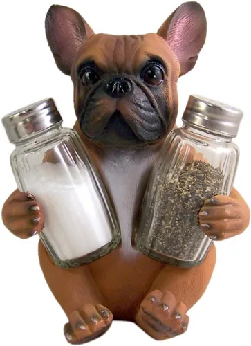Ebros Gift Adorable cervatillo francés Bulldog cachorro perro abrazando especias sal y pimienta juego de figuritas soporte de cocina decoración del