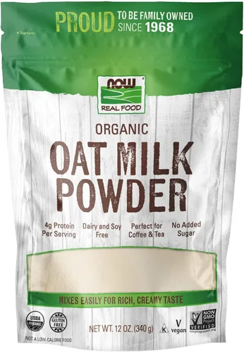 NOW Foods, Leche de avena orgánica en polvo, sin lácteos y soja, sin azúcar añadido, vegano, sin OMG, sin gluten, 12 onzas