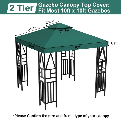 Miniatura 2 de Cubierta de repuesto para toldo de 10 x 10 pies, doble nivel, con 12 velcros, nailon impermeable con protección UV, refugio al aire libre para Verde