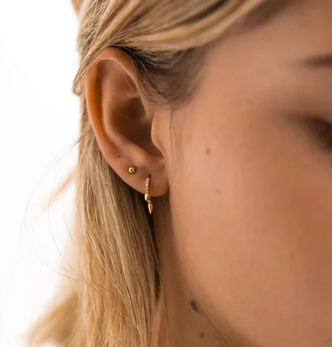 Miniatura 3 de VACRONA - Aretes tipo arracadas para mujer, chapados en oro de 14 quilates, diseño de aro de arracada
