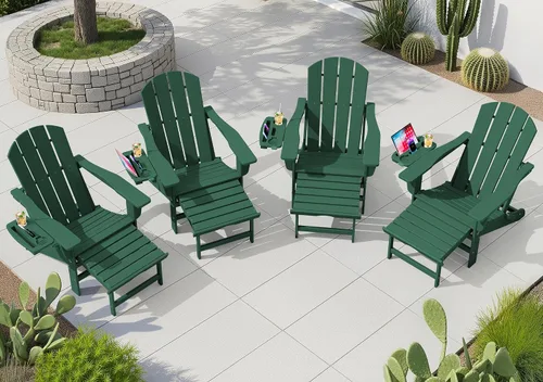 Miniatura 55 de KINGYES Silla Adirondack plegable ajustable con otomana retráctil, silla reclinable Adirondack de polietileno de alta densidad con soporte