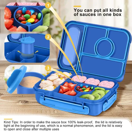 Miniatura 4 de Amathley Lonchera Bento para Adultos, Lonchera para Niños, Recipientes para Almuerzo para Adultos/Niños/Niños Pequeños, Lonchera Bento de 5 Azul