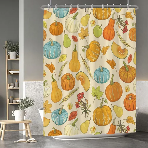 Miniatura 78 de Cortina de ducha de fantasma y gato negro para niños, 36 x 72 pulgadas, espeluznante y bonita, cortina de baño de Halloween con 6 ganchos, cortina