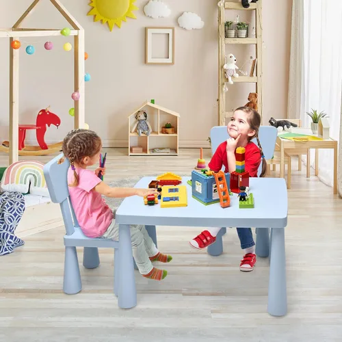Miniatura 2 de HONEY JOY Juego de mesa y silla para niños, mesa de actividades de plástico para niños y 2 sillas para manualidades artísticas, mesa fácil