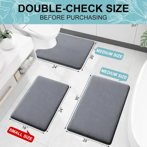 Miniatura 2 de Smiry Tapete de baño de espuma viscoelástica de 24 x 16 pulgadas, extra suave y absorbente, antideslizante, lavable para suelo, ducha y bañera, Gris